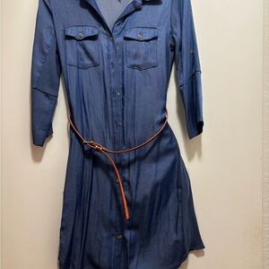 NY Collections Blue Denim Shirt Dress – Petite Small – Slightly Worn
